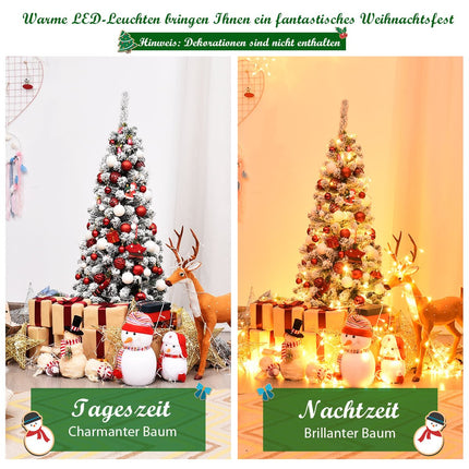 135 cm Artificial Pencil Christmas Tree with Snow, 150 LEDs