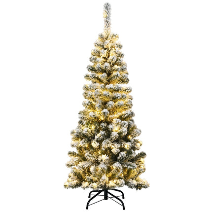 135 cm Artificial Pencil Christmas Tree with Snow, 150 LEDs