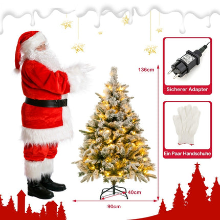 136cm Artificial Christmas Tree with Snow & 150 Warm White LED Lights Green