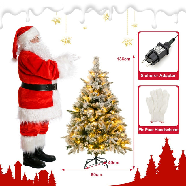 136cm Artificial Christmas Tree with Snow & 150 Warm White LED Lights Green
