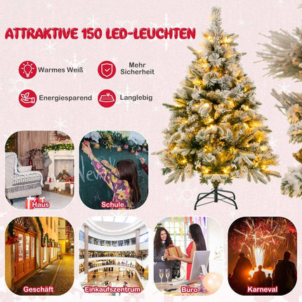 136cm Artificial Christmas Tree with Snow & 150 Warm White LED Lights Green