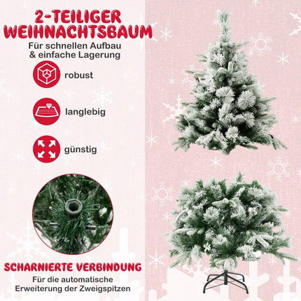 136cm Artificial Christmas Tree with Snow & 150 Warm White LED Lights Green