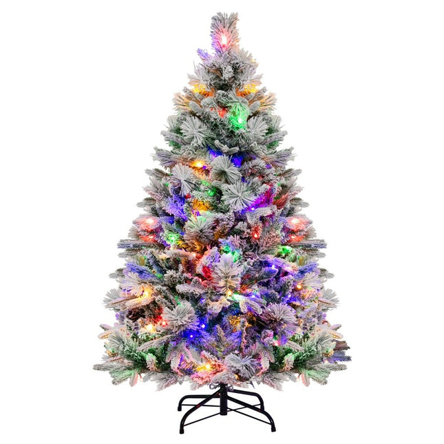 136 cm Artificial Christmas Tree with Snow & 8 Light Modes
