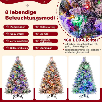 136 cm Artificial Christmas Tree with Snow & 8 Light Modes