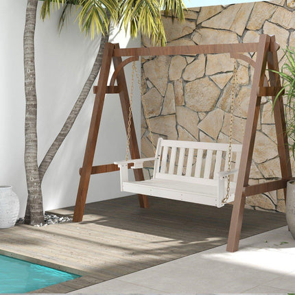 137 cm long hanging swing made of HDPE with hidden cup holder & adjustable safety chains with 320 kg load capacity