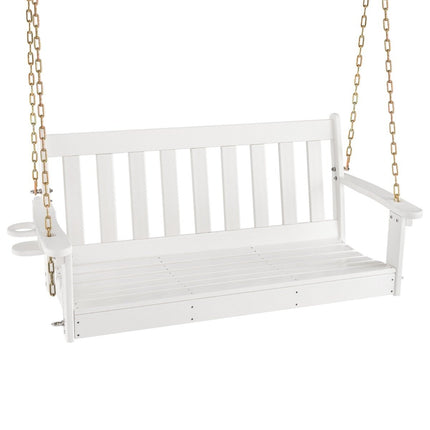 137 cm long hanging swing made of HDPE with hidden cup holder & adjustable safety chains with 320 kg load capacity