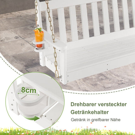 137 cm long hanging swing made of HDPE with hidden cup holder & adjustable safety chains with 320 kg load capacity