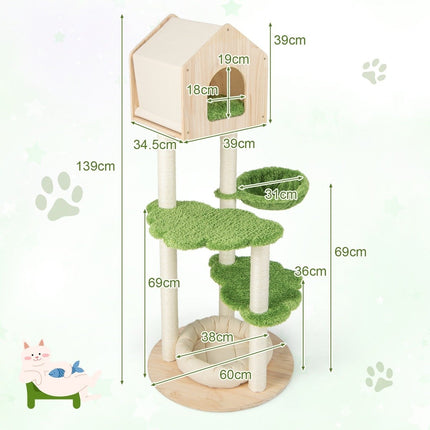 139 cm cat tree with sisal scratching posts & jumping platforms & berth & hammock