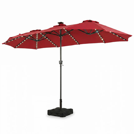 13 FT Double-Sided Patio Umbrella with LED Lights & Base