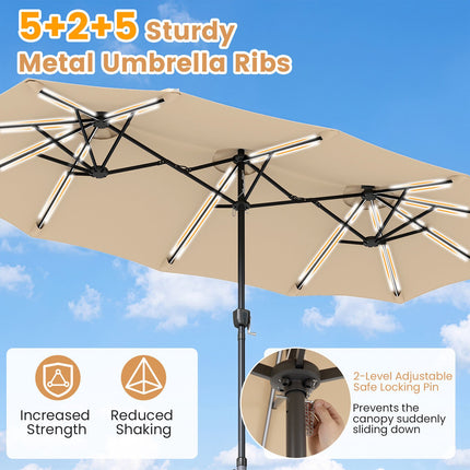13 FT Double-Sided Patio Umbrella with LED Lights & Base