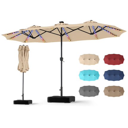 13 FT Double-Sided Patio Umbrella with LED Lights & Base