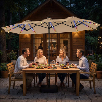 13 FT Double-Sided Patio Umbrella with LED Lights & Base