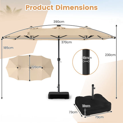 13 FT Double-Sided Patio Umbrella with LED Lights & Base