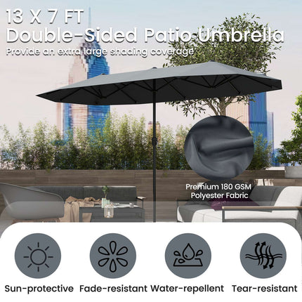 13 Ft Double-Sided Patio Umbrella, Crank Handle, Gray