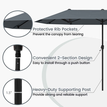 13 Ft Double-Sided Patio Umbrella, Crank Handle, Gray
