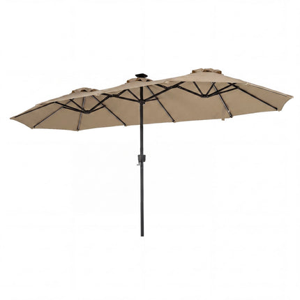 13 Ft Double-Sided Patio Umbrella, Solar LED, Crank