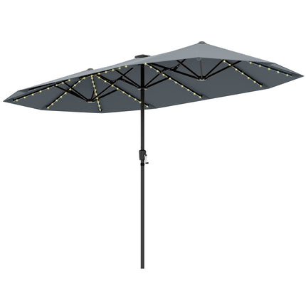 13 Ft Double-Sided Patio Umbrella – Solar LED, Crank