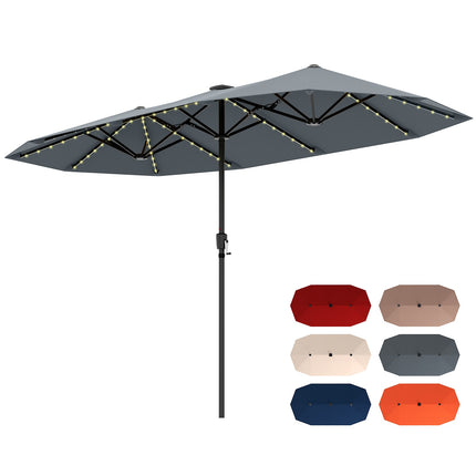 13 Ft Double-Sided Patio Umbrella – Solar LED, Crank