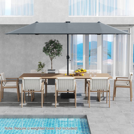 13 Ft Double-Sided Patio Umbrella – Solar LED, Crank