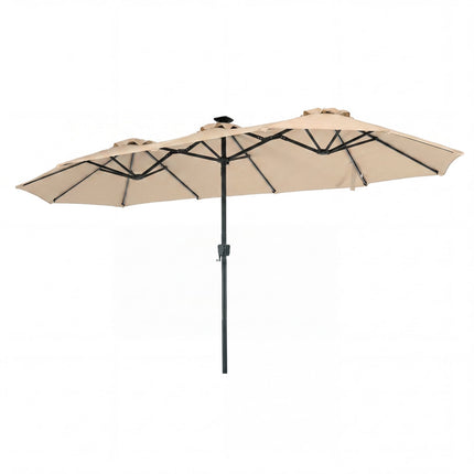 13 Ft Double-Sided Patio Umbrella, Solar LED Lights, Beige