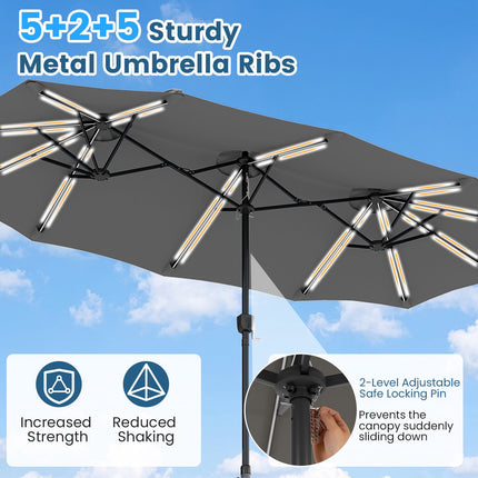 13 Ft Double-Sided Patio Umbrella with LED Lights & Base