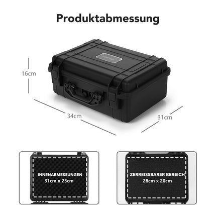 13" Hard Shell Camera Case with Adjustable Foam Insert Waterproof Case Black