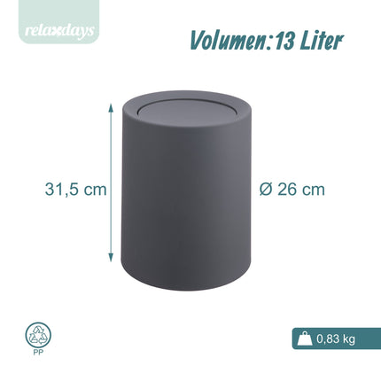 13L Swing-Lid Plastic Bin – Bathroom/Kitchen Use