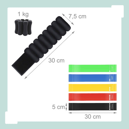 13-Piece Black Pilates Set with Bands and Weights