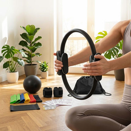 13-Piece Black Pilates Set with Bands and Weights