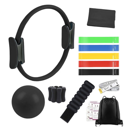 13-Piece Black Pilates Set with Bands and Weights