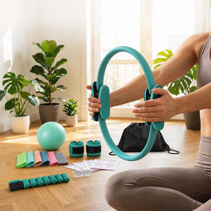 13-Piece Green Pilates Set with Ring, Ball, Bands, Weights