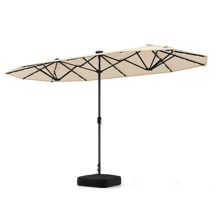 13ft Double-Sided Patio Umbrella With Solar Lights, Beige