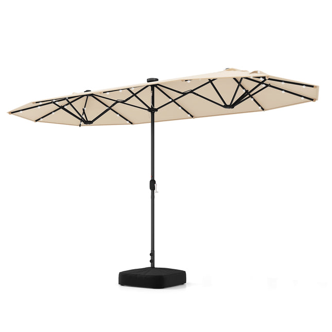 13ft Double-Sided Patio Umbrella With Solar Lights, Beige