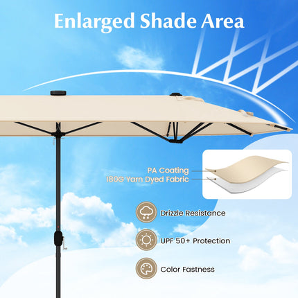 13ft Double-Sided Patio Umbrella With Solar Lights, Beige