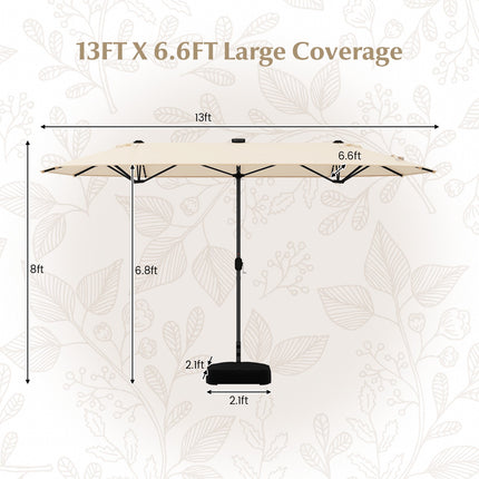 13ft Double-Sided Patio Umbrella With Solar Lights, Beige