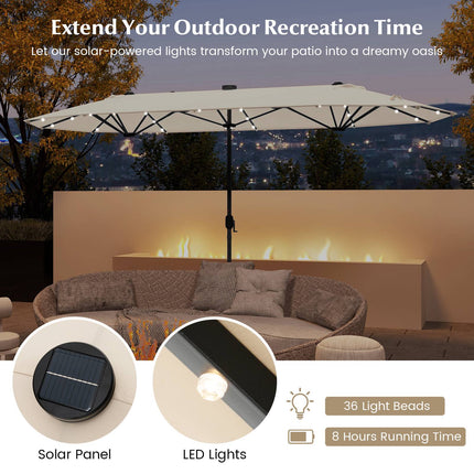 13ft Double-Sided Patio Umbrella With Solar Lights, Beige