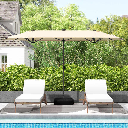 13ft Double-Sided Patio Umbrella With Solar Lights, Beige