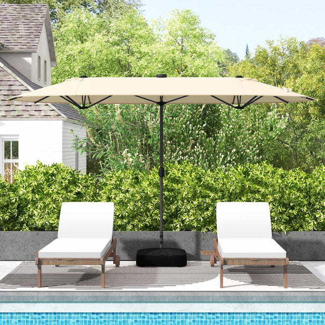 13ft Double-Sided Patio Umbrella With Solar Lights, Beige