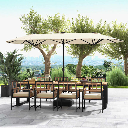13ft Double-Sided Patio Umbrella With Solar Lights, Beige