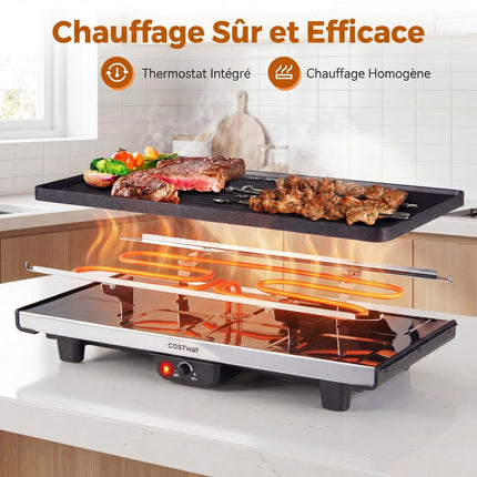 1400W Raclette Grill with Reversible Non-Stick Plate, 8 Pans
