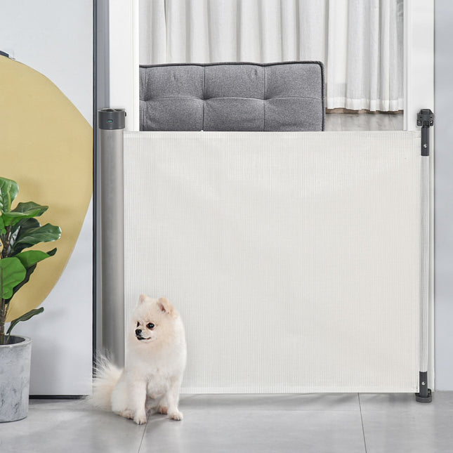 Retractable 140 cm stair gate, roll-up, one-handed operation