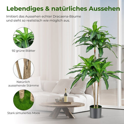 140 cm Artificial Plant Dracena with Pot & 92 Leaves Artificial Plant Artificial Tree Palm Green
