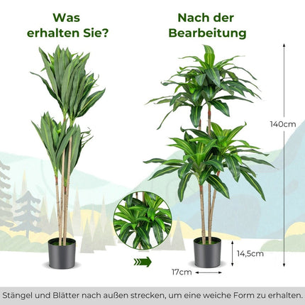 140 cm Artificial Plant Dracena with Pot & 92 Leaves Artificial Plant Artificial Tree Palm Green