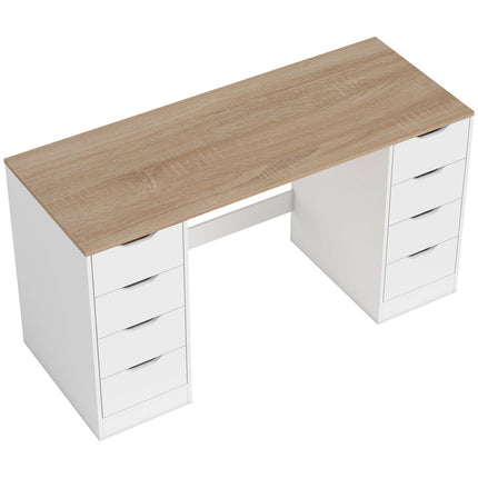 140 cm Computer Desk, 8 Drawers, Steel & Wood, White