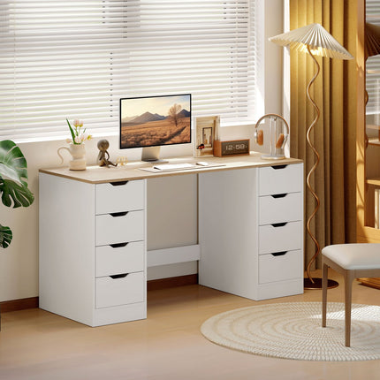 140 cm Computer Desk, 8 Drawers, Steel & Wood, White
