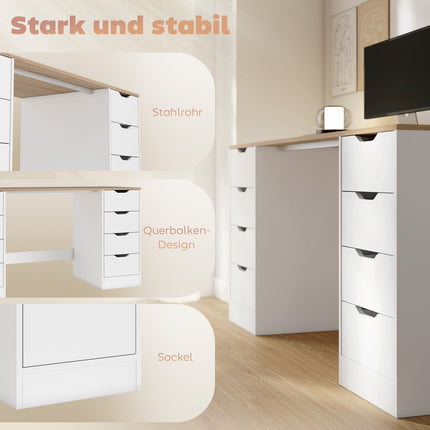 140 cm Computer Desk, 8 Drawers, Steel & Wood, White