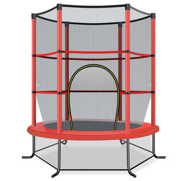 Ø140cm garden trampoline with safety net trampoline can hold up to 135KG for children aged 3 and over red