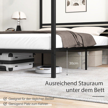 140 x 200 cm four-poster bed frame with slatted frame metal bed double bed bed frame black