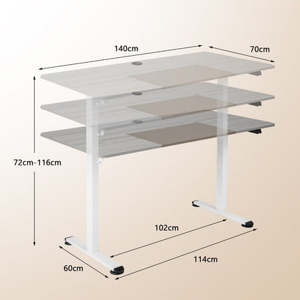 140 x 70 cm Electric Height Adjustable Desk with Stop Mechanism & Hook Gray