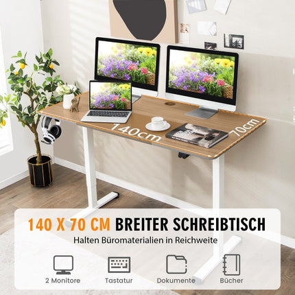 140 x 70 cm Electric Height Adjustable Desk with Stop Mechanism & Hook Gray